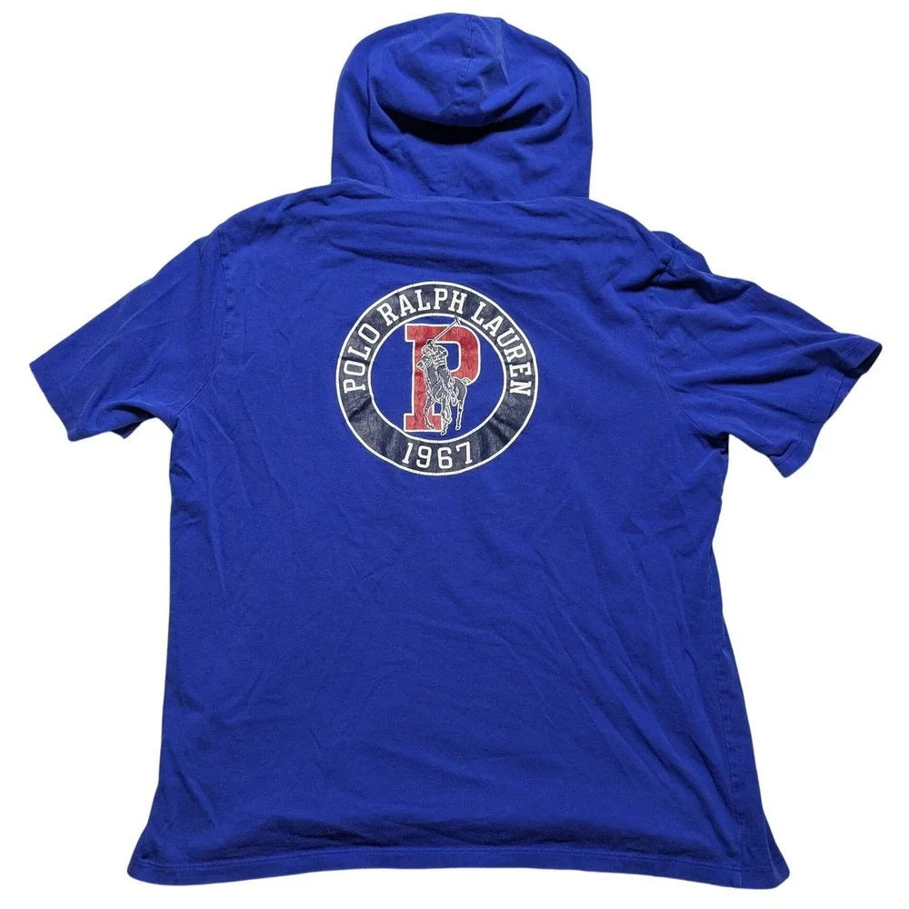 Polo Ralph Lauren Mens Large Royal Blue Short Sleeve Graphic Hooded Tee